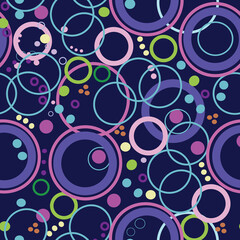 Big loops in bright colors on blue background seamless vector repeat pattern