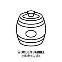 Wooden barrel icon. Vector illustration of barrel with honey. Editable stroke.