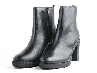 Leather female ankle boots on a white background