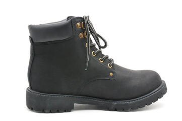 Suede boots with thick soles on a white background