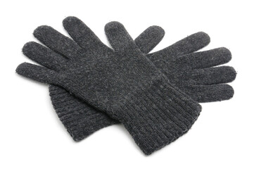 Winter knitted woolen gloves on a white background