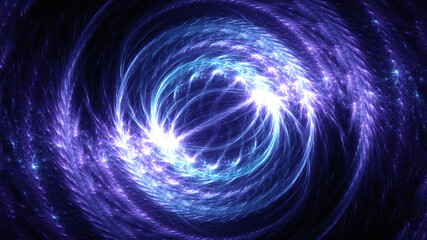 Abstract background, smooth multicolored lines on a black background.