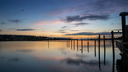 Fototapeta na wymiar Winter Sunrise Dawn From Flintstone Park Oak Harbor Washington