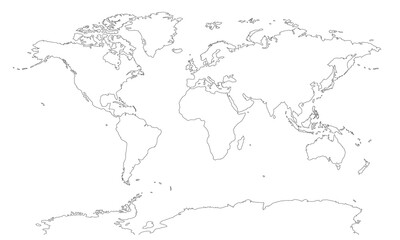 Freehand world map sketch on white background