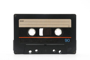 Vintage compact audio cassette on white background