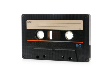 Vintage compact audio cassette on white background
