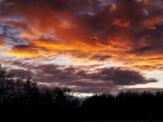 Fototapeta premium Beautiful dramatic sunset sky. Rich orange color. Nature background