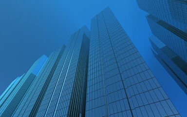 Plakat modern high-rise buildings against the sky. 3d illustration on the theme of business success and technology