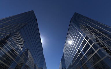 Fototapeta premium modern high-rise buildings against the sky. 3d illustration on the theme of business success and technology