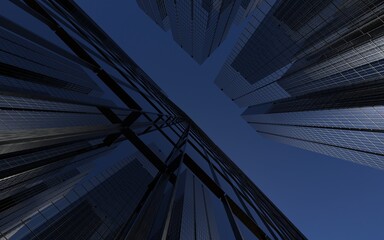 modern high-rise buildings against the sky. 3d illustration on the theme of business success and technology