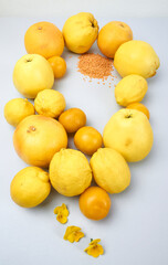 yellow fruits on white background