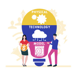 Flat design with people. PTM - Physical Technology Model. acronym, business concept background.   Vector illustration for website banner, marketing materials, business presentation, online