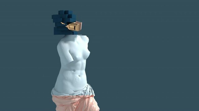 3D Glitch Of Venus De Milo On Blue Background. 3D Animation. 4K. Ultra High Definition.