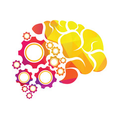 Technical human gears brain vector design. Digital human brain shape with gears idea concept innovation genius.