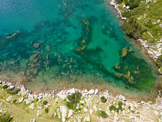 Aerial view of Fish Banderitsa lake, Pirin Mountain, Bulgaria
