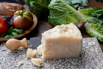 Cheese collection, aged hard Italian sheep cheese black pecorino from Sicily island or pecorino nero di Sicilia.