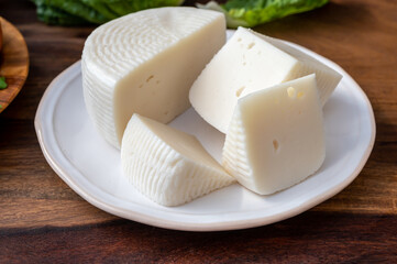 Cheese collection, white Italian sheep cheese pecorino primo sale from Sicily island