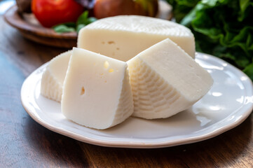 Cheese collection, white Italian sheep cheese pecorino primo sale from Sicily island
