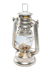 Old kerosene lamp with flame isolated on white background 3d
