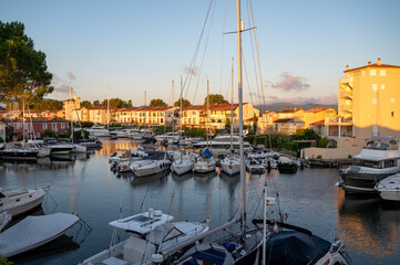 Travel and vacation destination, view on houses, roofs, canals and boats in Port Grimaud, Var, Provence, French Riviera, France