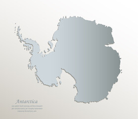 Antarctica map, white blue card paper 3D vector
