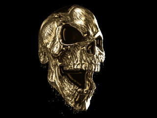 Evil screaming skull made out of gold