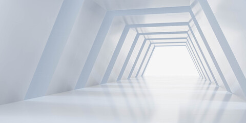 modern white empty fururistic corridor hallway building interior 3d render illustration