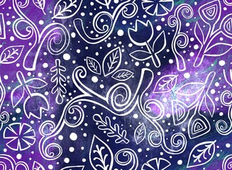 Floral seamless background pattern. illustration hand drawn. Line art.