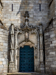Door of the cathedral of the medieval city of Guarda in Portugal.