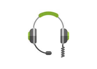 Headphone with spiral wire. Simple flat illustration
