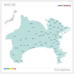 Fototapeta na wymiar 神奈川県の地図・Kanagawa・市町村名（市町村・区分け）