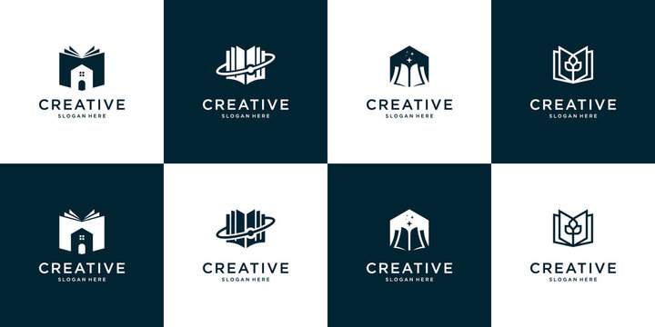 Set of creative bookstore logo design template