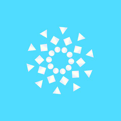 A picture of flower made from shape array with repetitive geometric shape in gem and jewel colour on blue background.