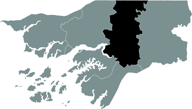 Black highlighted location map of the Bissau-Guinean Bafat&aacute; region inside gray map of the Republic of Guinea-Bissau