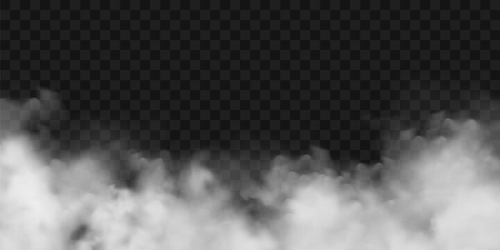  Realistic fog, mist effect. Smoke on dark background. Vector vapor in air, steam flow. Clouds.