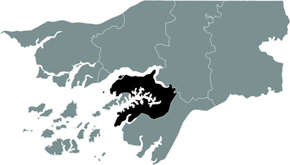 Obraz premium Black highlighted location map of the Bissau-Guinean Quinara region inside gray map of the Republic of Guinea-Bissau