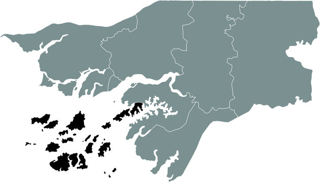 Black highlighted location map of the Bissau-Guinean Bolama region inside gray map of the Republic of Guinea-Bissau
