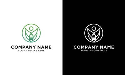 DNA people leaf vector logo design. Medicine person icon symbol. Man science tech logotype.