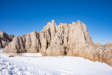 Badlands National Park in winter, South Dakota, U. S. A.