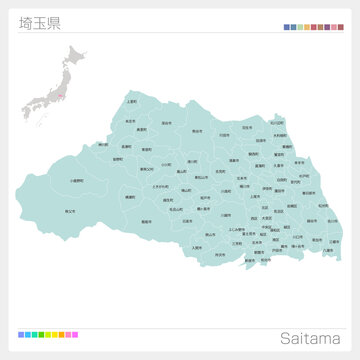 埼玉県の地図・Saitama・市町村名（市町村・区分け）
