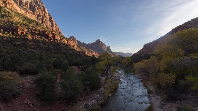 Sunset in the valley of Zion National Park, Utah, USA