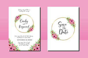 Wedding invitation frame set, floral watercolor hand drawn Anemone Flower design Invitation Card Template