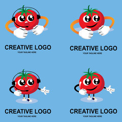 simple apple fruit expression cartoon icon vector logo