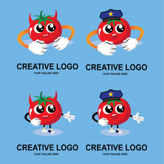 simple apple fruit expression cartoon icon vector logo