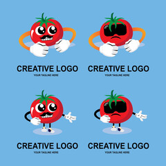simple apple fruit expression cartoon icon vector logo