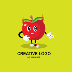 simple red cartoon tomato fruit icon vector logo