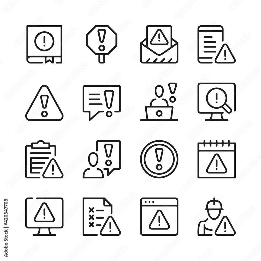 Fototapete Warning line icons set. Modern graphic design concepts, simple outline elements collection. Vector line icons
