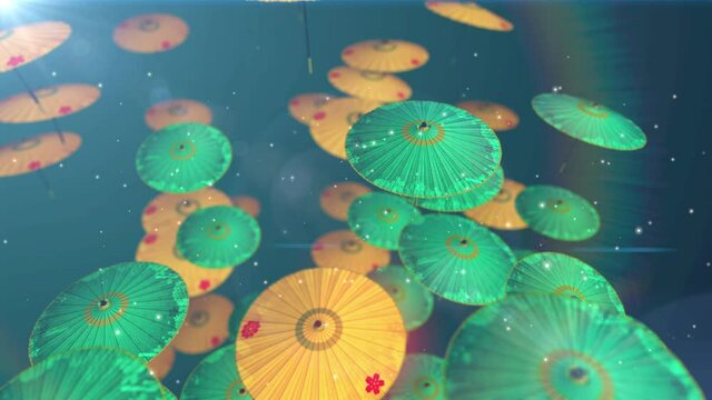 Japanese Chinese umbrella parasol  particle loop animation