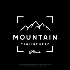 Mountain Landscape with Focus Square Lens Frame for Adventure Outdoor logo design template vector.