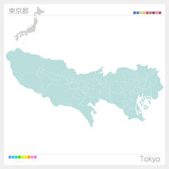 Fototapeta na wymiar 東京都の地図・Tokyo（市区町村・区分け）